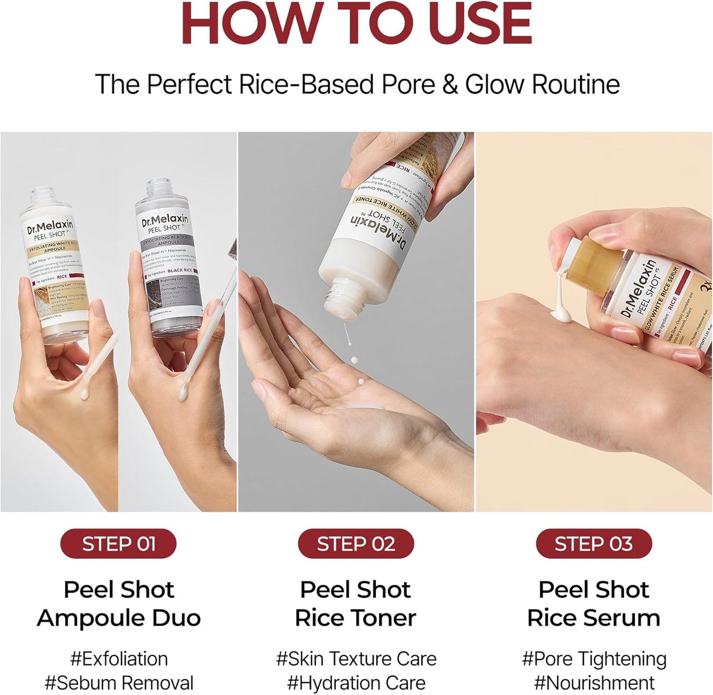 Dr.Melaxin Peel Shot Glow Rice Pdrn Serum Facial Skin Care Smooth Texture For Pore Care Korean Skin Care 30 ml