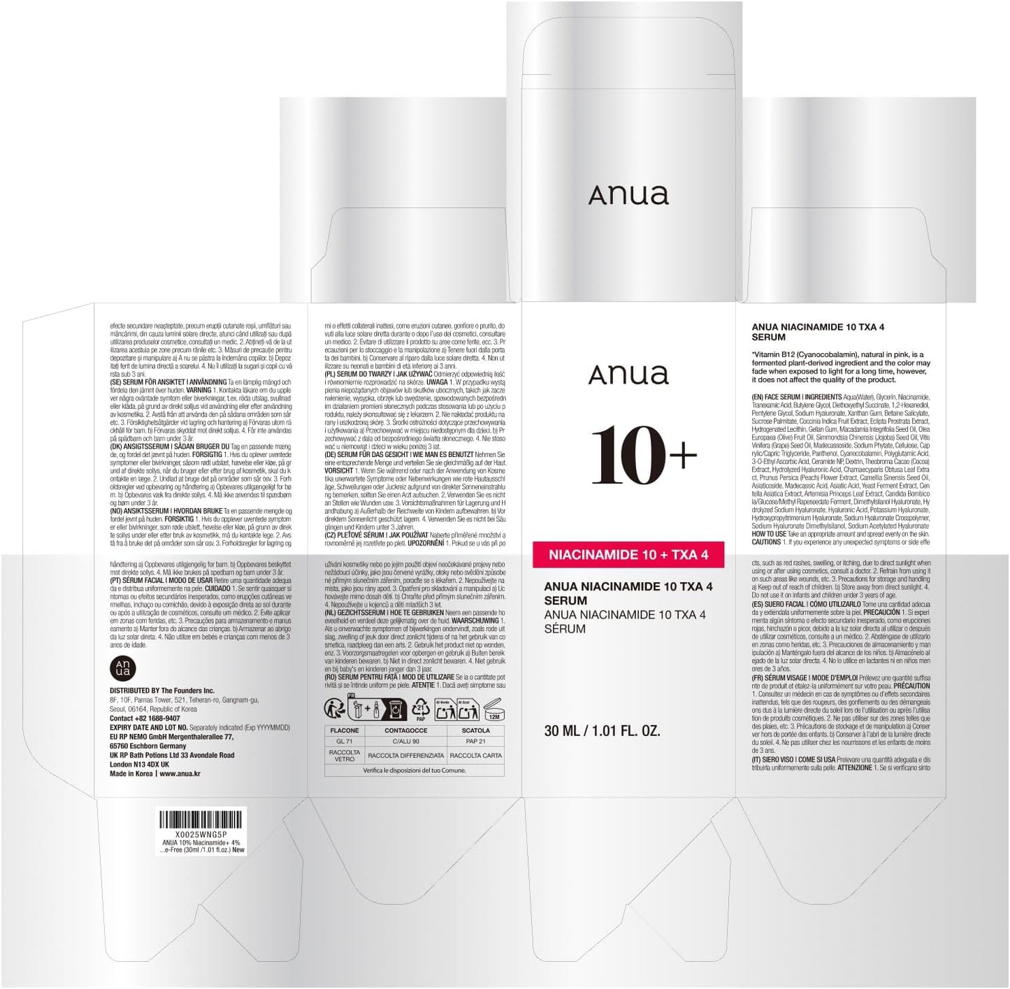 Anua Niacinamide 10 + TXA 4 Serum, Dark Spot Care, Hyaluronic Acid, Tranexamic Acid, Lightweight & Hydrating All-in-One Daily Facial Serum for Glass Skin, Korean Skincare, 1.01 fl.oz