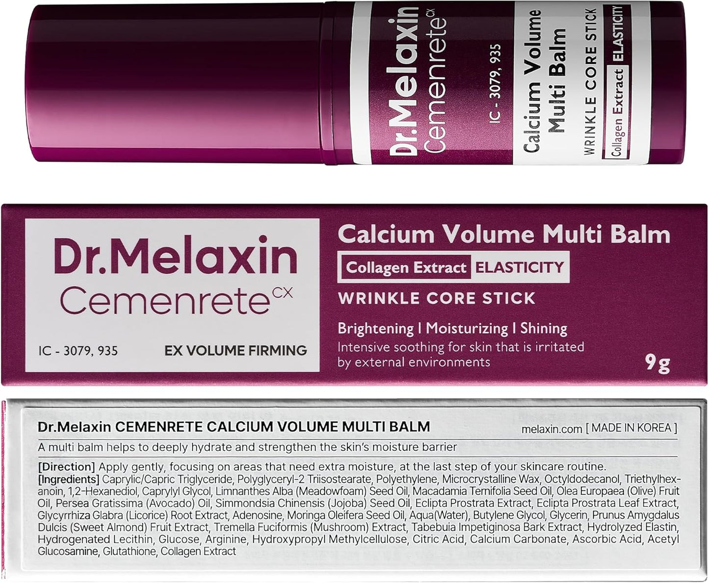 Dr.Melaxin Cemenrete Calcium Multi Balm Stick – Under Eye & Face Wrinkle Care, Firming & Hydrating Balm with Collagen, Smooth Makeup Prep & Instant Glow – Korean Skincare (9g)