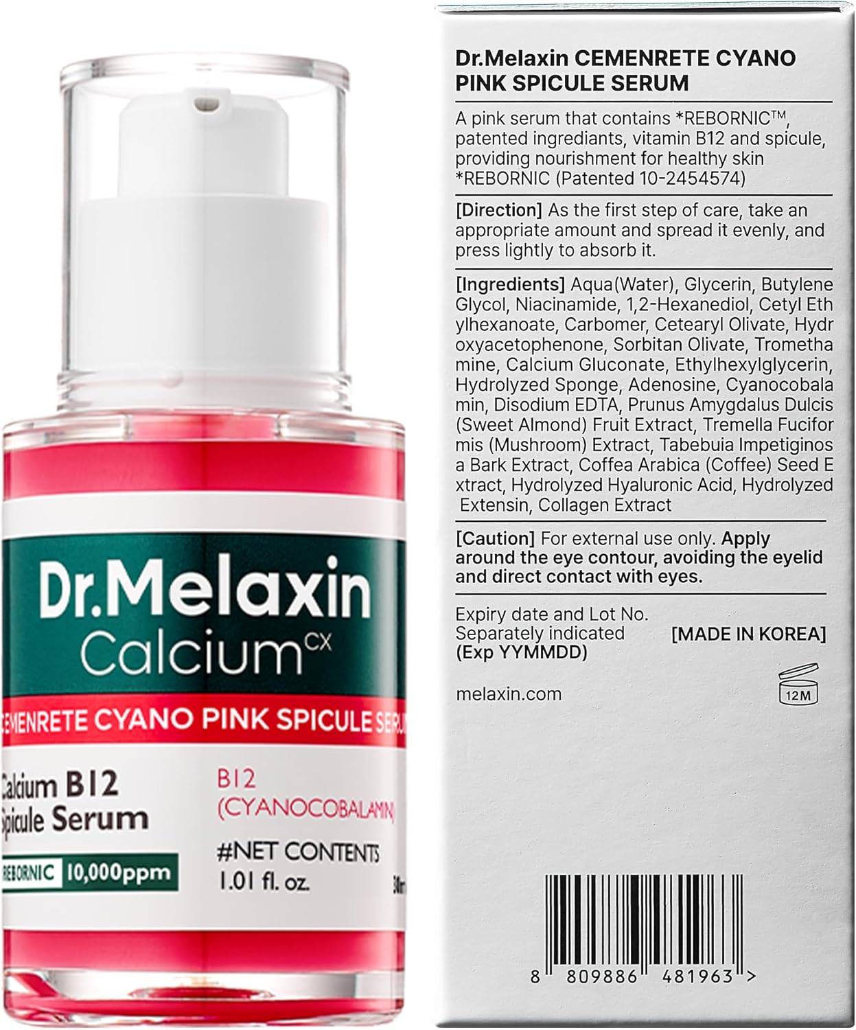 Dr.Melaxin Cemenrete Cyano Pink Spicule Serum – Calcium Pore Tightening & Skin Regeneration Serum with Vitamin B12, Micro-Spicule for Absorption, Smooth Texture & Glow – Korean Skincare (1.01 Fl Oz)