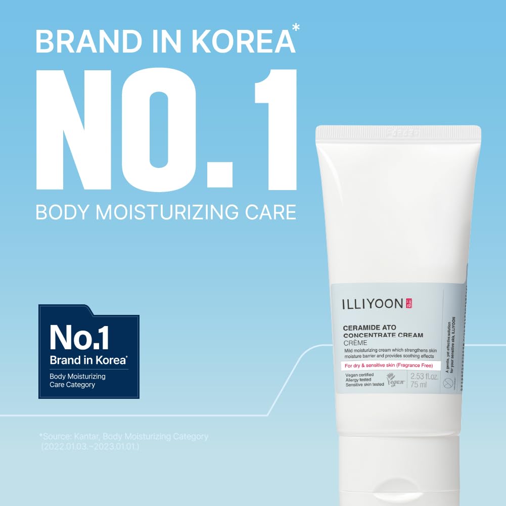 ILLIYOON Ceramide Ato Concentrate Cream (200ml, 6.76 Fl Oz) | Moisturizer for Dry&Sensitive Skin, 100hr Hydration, Restoring Skin Barrier | Gentle for Infants and Adults | Vegan | Fragrance Free