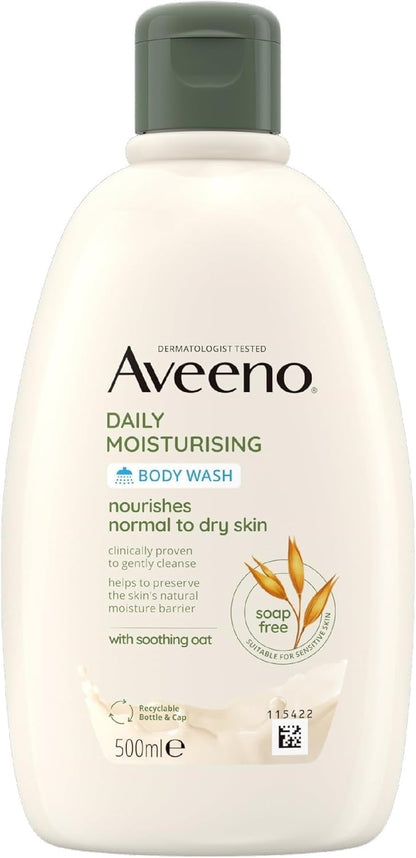 Aveeno Daily Moisturising Body Wash, With Soothing Oat, Suitable For Sensitive Skin, Gently Cleanses and Nourishes, Soap-Free, Lightly Scented, 300ml