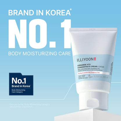 ILLIYOON Ceramide Ato Concentrate Cream (200ml, 6.76 Fl Oz) | Moisturizer for Dry&Sensitive Skin, 100hr Hydration, Restoring Skin Barrier | Gentle for Infants and Adults | Vegan | Fragrance Free
