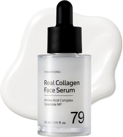 TOSOWOONG Real Collagen Face Serum – Hydrating & Firming Serum with Hydrolyzed Collagen, Hyaluronic Acid, for Smooth & Plump Skin, Korean Skincare, 33 ml / 1.11 fl. oz