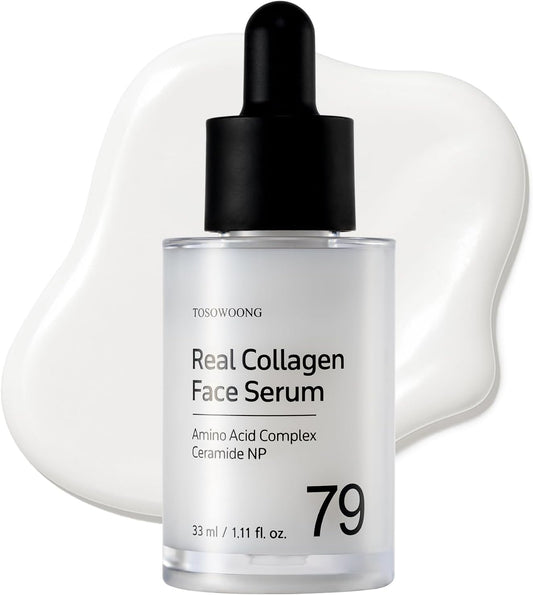 TOSOWOONG Real Collagen Face Serum – Hydrating & Firming Serum with Hydrolyzed Collagen, Hyaluronic Acid, for Smooth & Plump Skin, Korean Skincare, 33 ml / 1.11 fl. oz