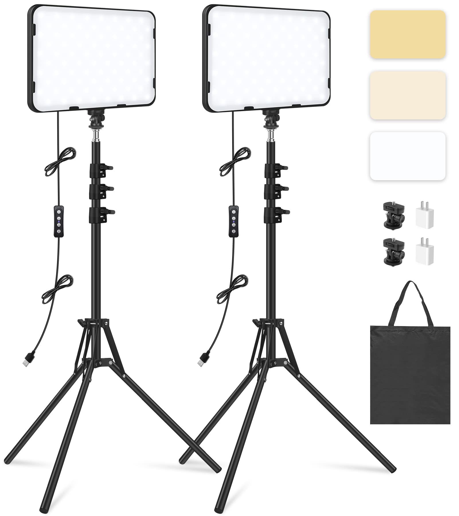 2 Pack LED Video Light with 63'' Tripod Stand, Obeamiu 2500-8500K Dimmable Photography Studio Lighting for Video Film Recording/Collection