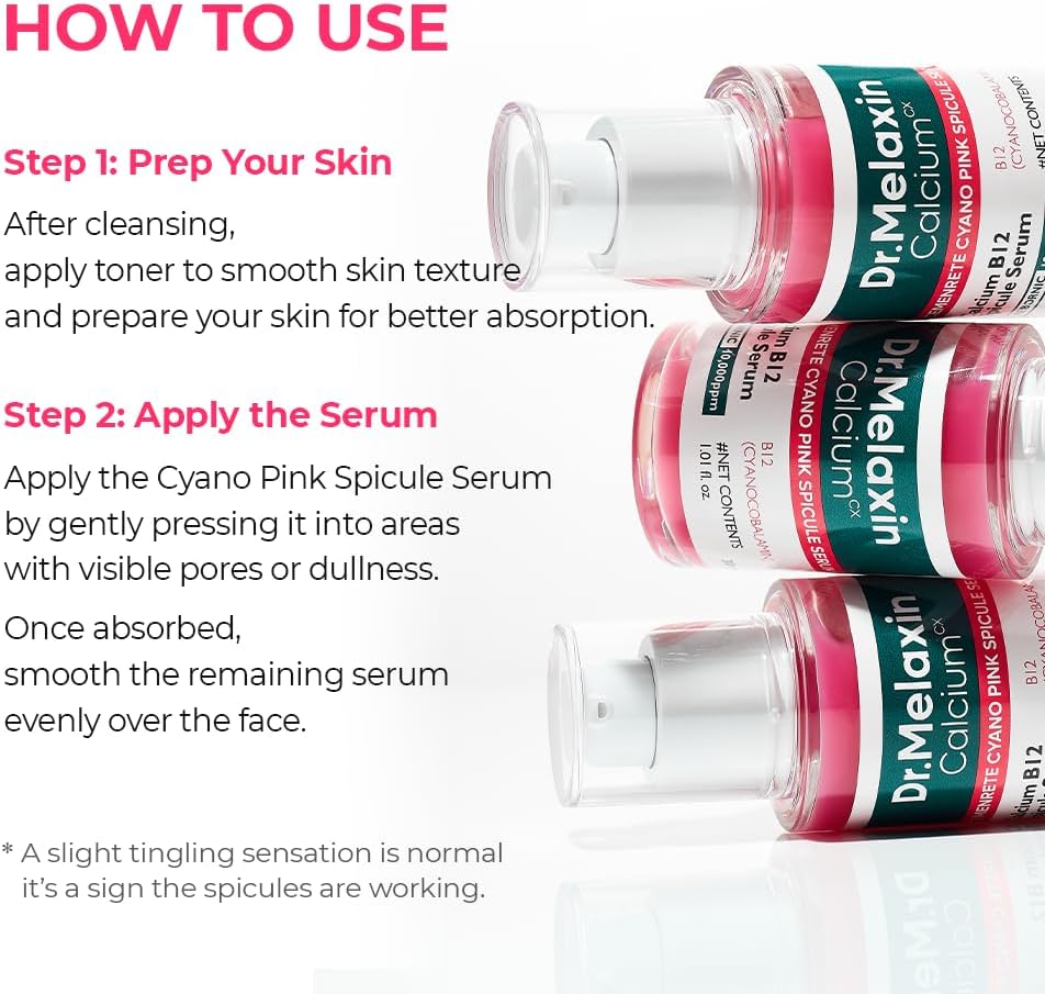 Dr.Melaxin Cemenrete Cyano Pink Spicule Serum – Calcium Pore Tightening & Skin Regeneration Serum with Vitamin B12, Micro-Spicule for Absorption, Smooth Texture & Glow – Korean Skincare (1.01 Fl Oz)