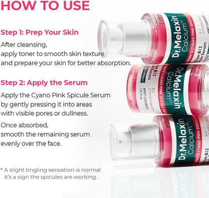 Dr.Melaxin Cemenrete Cyano Pink Spicule Serum – Calcium Pore Tightening & Skin Regeneration Serum with Vitamin B12, Micro-Spicule for Absorption, Smooth Texture & Glow – Korean Skincare (1.01 Fl Oz)