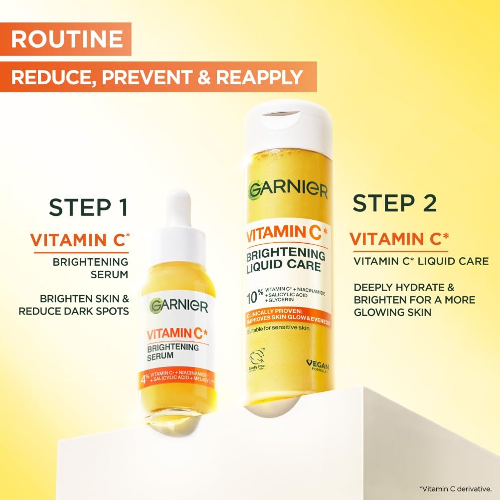 Garnier Vitamin C Serum for Face, Brightening Serum with 4% [Vitamin C + Niacinamide + Salicylic Acid], Dark Spot Reducer & Evens Skin Tone, Suitable for Sensitive Skin, 30ml