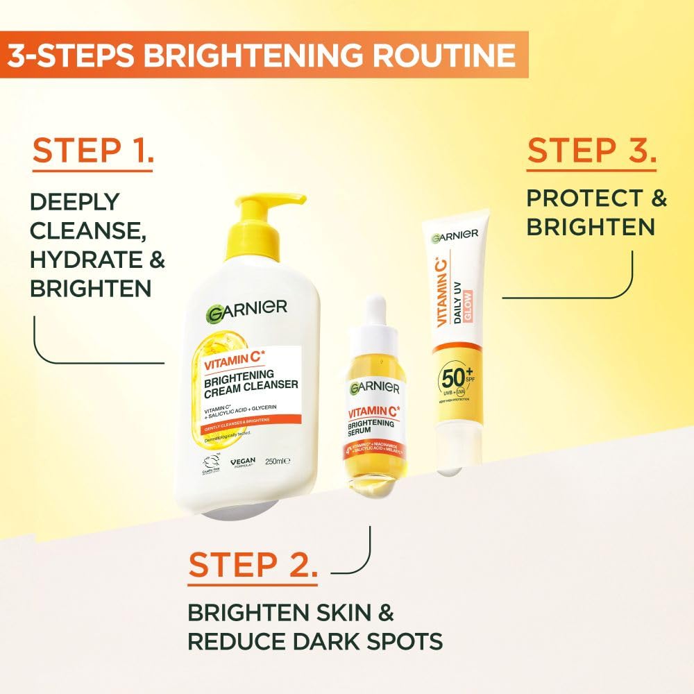 Garnier Vitamin C Serum for Face, Brightening Serum with 4% [Vitamin C + Niacinamide + Salicylic Acid], Dark Spot Reducer & Evens Skin Tone, Suitable for Sensitive Skin, 30ml