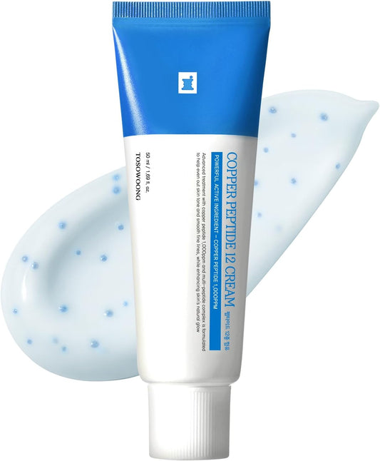 TOSOWOONG Copper Peptide 12 Cream – 99% Purity Copper Tripeptide-1 & 12 Multi-Peptide Complex for Skin Elasticity & Hydration, Korean Skincare, 50 ml / 1.69 fl. oz