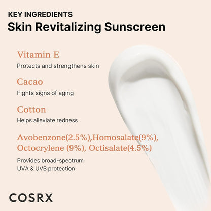 COSRX Daily SPF 50 Vitamin E Vitalizing Korean Sunscreen for Face, UVA&UVB Protection, Lightweight, No White Cast for All Skin Tones, Non-Greasy Semi Matte Finish, Korean SkinCare