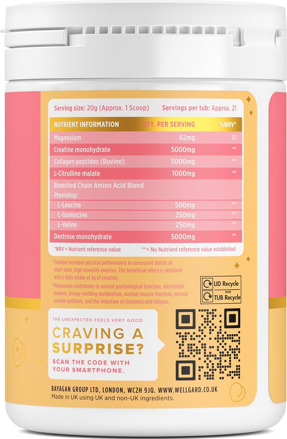 Wellgard Peach Perfect for Women - Pink Lemonade Creatine + Collagen + BCAAs + L-Citrulline Daily Scoop for Energy, Performance, Stamina & Muscle Support, 420 Grams