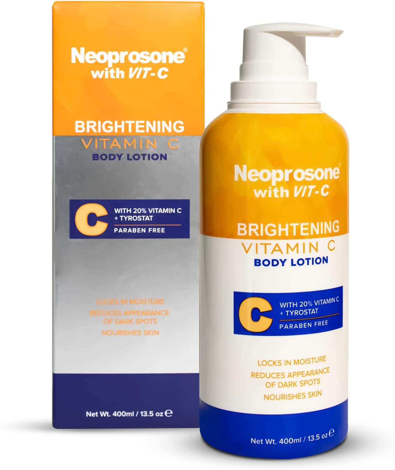 NEOPROSONE Brightening Body Lotion 400ml - Formulated to Fade Dark Spots on Elbows, Knees, Neck, Body and Intimate Parts, with Lactic Acid, Alpha Arbutin Complex and Vitamin C