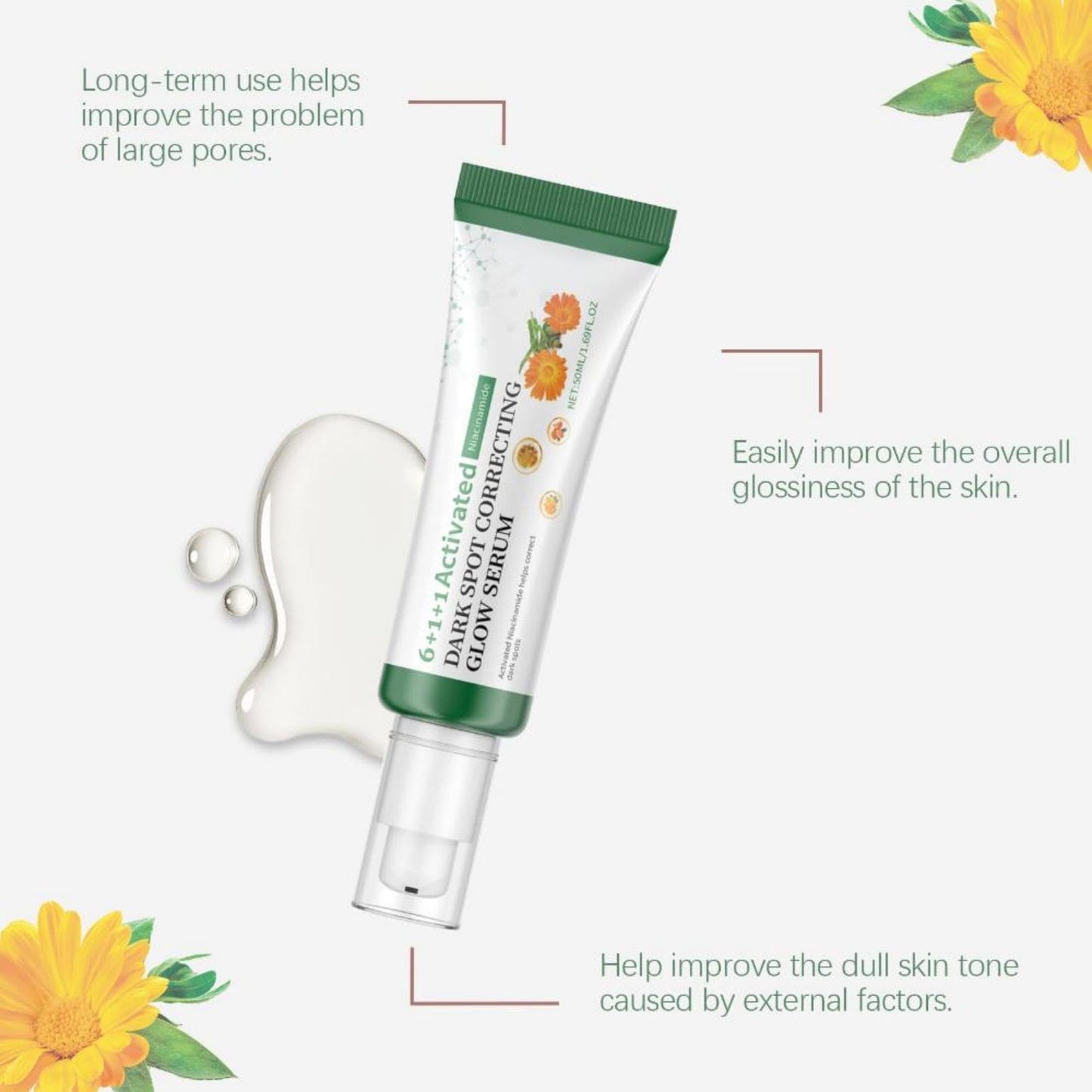 Activated Dark Spot Glow Serum - 6+1+1 Formula with Niacinamide for Brightening and Hydrating Face, Lightweight Korean Skincare Serum Targeting Uneven Tone, 50ml / 1.69 fl. oz Tube