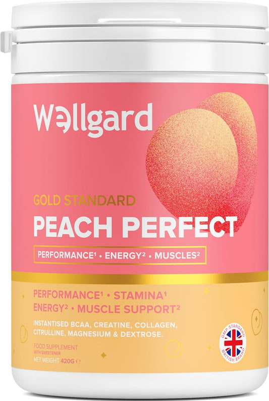 Wellgard Peach Perfect for Women - Pink Lemonade Creatine + Collagen + BCAAs + L-Citrulline Daily Scoop for Energy, Performance, Stamina & Muscle Support, 420 Grams