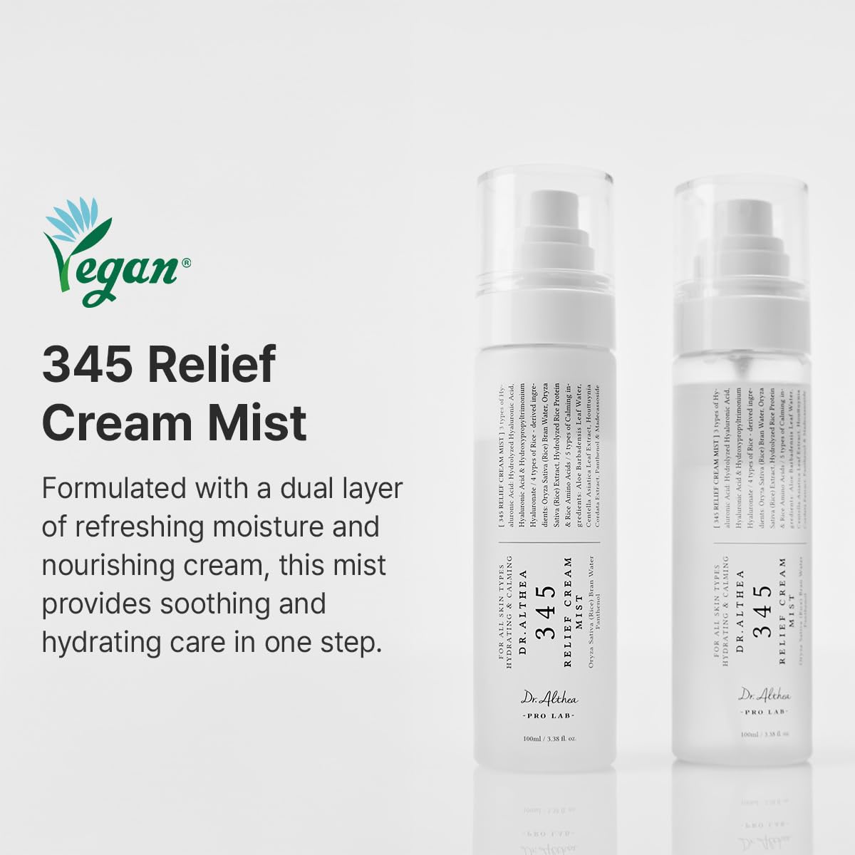 Dr.Althea 345 Relief Cream Mist | Hydrating Facial Mist with Rice Extract | Soothing Care for Sensitive Skin | Vegan Korean Skincare (100ml)
