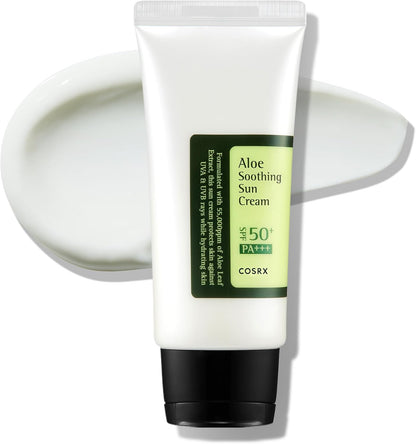 COSRX Aloe Soothing Sun Cream SPF 50+++, Daily Hydrating Sunscreen for Dry Sensitive Skin, UVA&UVB Protection, No White Marks, Sun Moisturiser, Korean Sunscreen, Korean Skincare