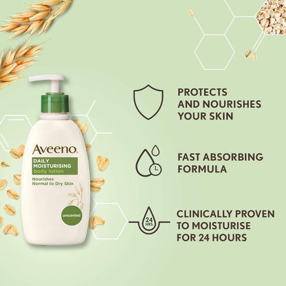 Aveeno Daily Moisturising Body Wash, With Soothing Oat, Suitable For Sensitive Skin, Gently Cleanses and Nourishes, Soap-Free, Lightly Scented, 300ml
