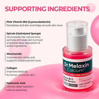 Dr.Melaxin Cemenrete Cyano Pink Spicule Serum – Calcium Pore Tightening & Skin Regeneration Serum with Vitamin B12, Micro-Spicule for Absorption, Smooth Texture & Glow – Korean Skincare (1.01 Fl Oz)