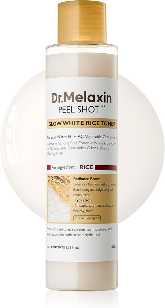 Dr.Melaxin Peel Shot Glow Rice Toner Hydrated Skin Cleansing Skin Korean Skin Care 6.76 Fl Oz (Pack of 1) White