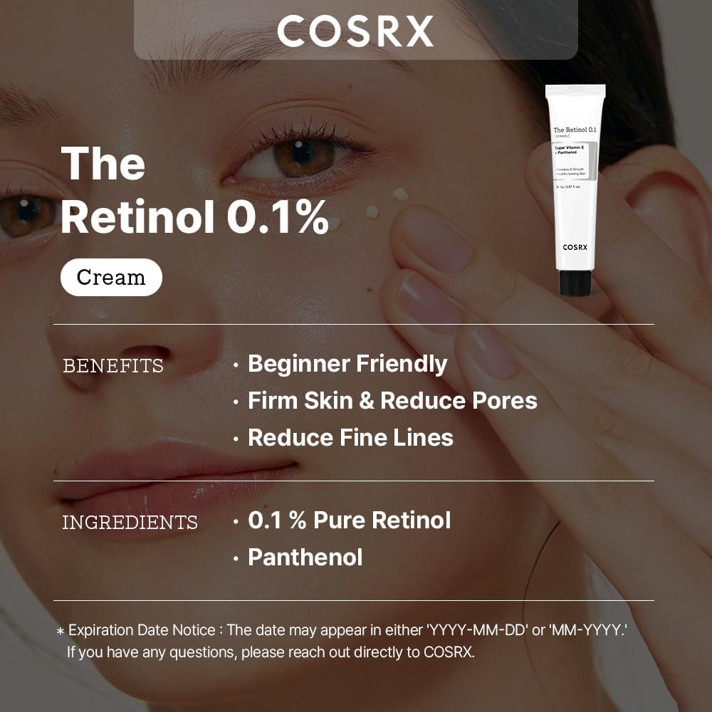 COSRX The Retinol 0.1 Cream, Korean Anti-Aging Face Cream with Retinol for Fine Lines, Wrinkle Reduction, Skin Renewal, Firming, and Brightening, Safe for Eye and Neck Area, Korean Skincare 20ml