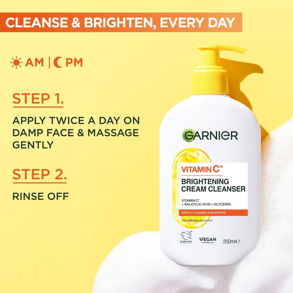 Garnier Vitamin C Serum for Face, Brightening Serum with 4% [Vitamin C + Niacinamide + Salicylic Acid], Dark Spot Reducer & Evens Skin Tone, Suitable for Sensitive Skin, 30ml
