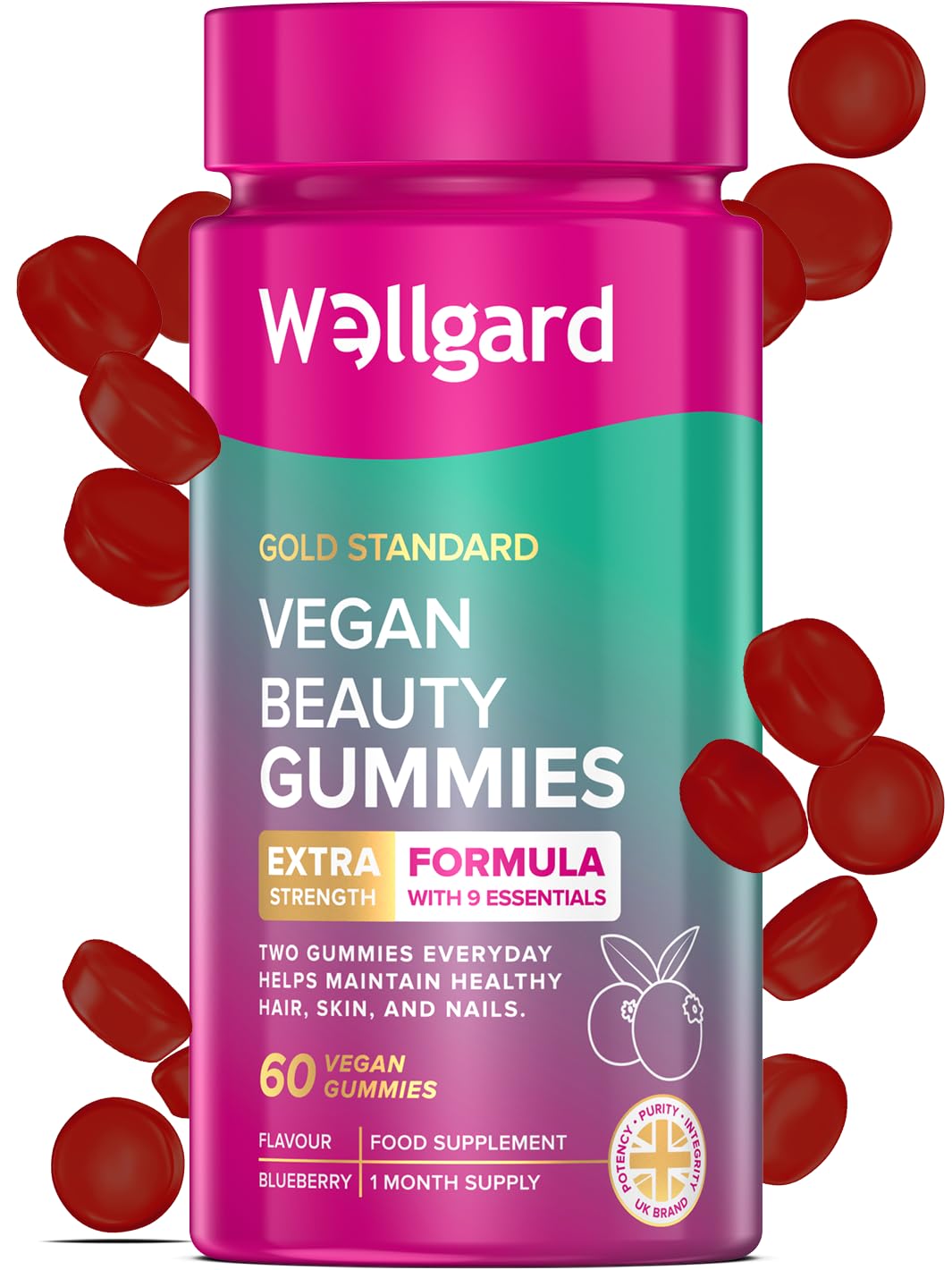 Wellgard Vegan Apple Cider Vinegar Gummies, Gold Standard 1000mg ACV Gummies with Vitamin C, Chromium and Pomegranate, Non-GMO, Gluten-Free & Gelatine-Free