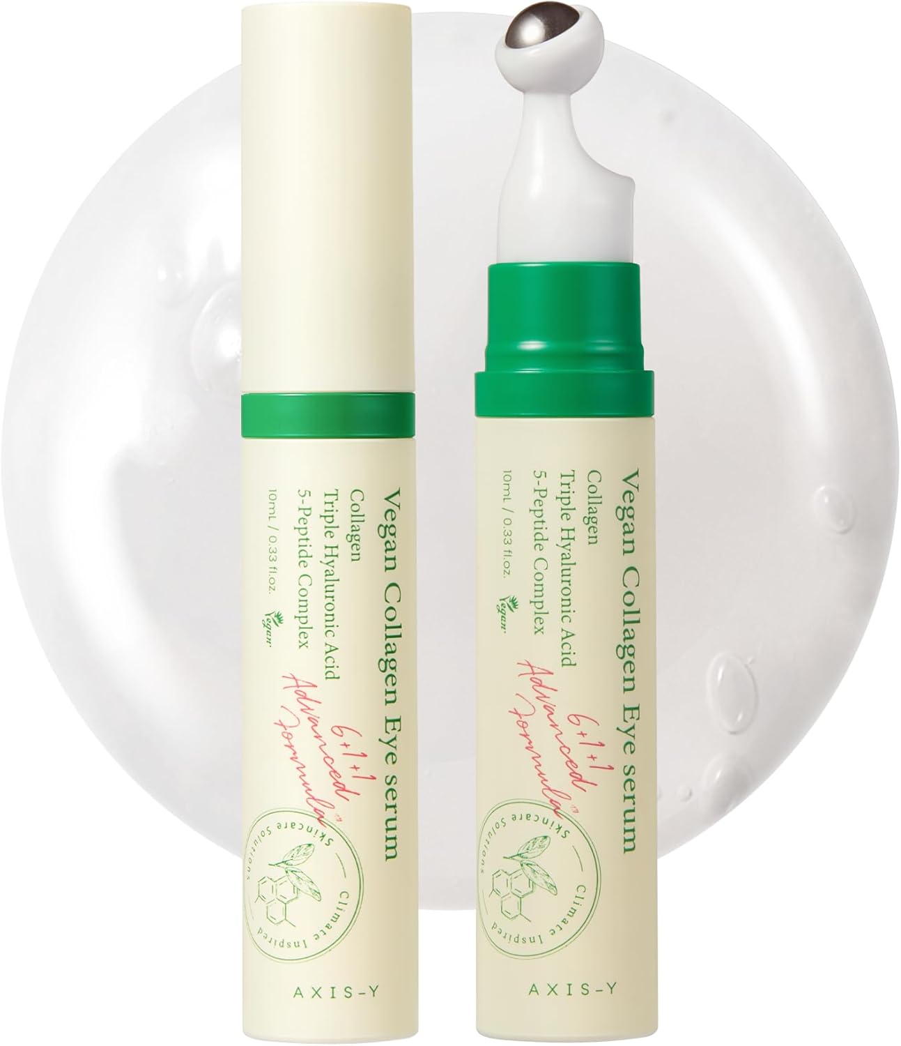 AXIS-Y Vegan Collagen Eye Serum with Triple Hyaluronic Acid & Peptides - K Beauty Roller for Dark Circles and Puffiness - Vegan Korean Skincare Eye Cream - 10ml/0.33 fl. oz.