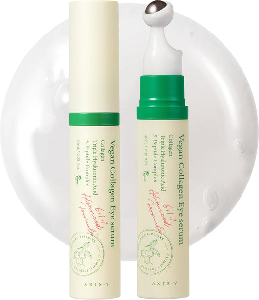AXIS-Y Vegan Collagen Eye Serum with Triple Hyaluronic Acid & Peptides - K Beauty Roller for Dark Circles and Puffiness - Vegan Korean Skincare Eye Cream - 10ml/0.33 fl. oz.