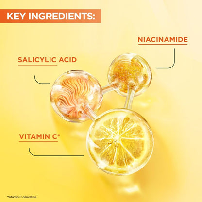 Garnier Vitamin C Serum for Face, Brightening Serum with 4% [Vitamin C + Niacinamide + Salicylic Acid], Dark Spot Reducer & Evens Skin Tone, Suitable for Sensitive Skin, 30ml