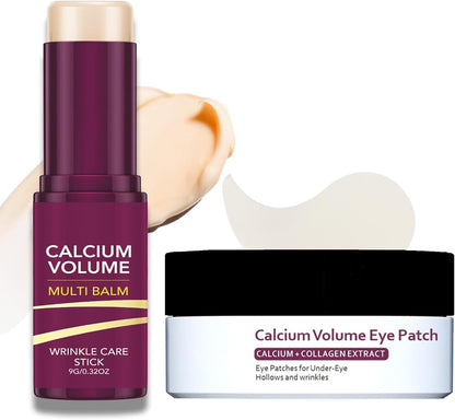 Calcium Multi Balm & Calcium Volume Eye Patches, Korean Advanced Calcium Volume Multi Balm, Under Eye Masks for Puffy Eyes, Reduce Puffiness & Hydrating, Firming Skin, Suitable for Eyes, Lips, Face