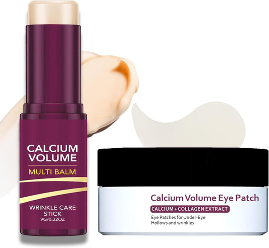 Calcium Multi Balm & Calcium Volume Eye Patches, Korean Advanced Calcium Volume Multi Balm, Under Eye Masks for Puffy Eyes, Reduce Puffiness & Hydrating, Firming Skin, Suitable for Eyes, Lips, Face