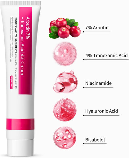 7% Alpha Arbutin + 4% Tranexamic Acid Cream - Face Cream For Dark Spot - Skin Brighten For Spots & Freckle - Moisturize & Nourish For Darkness & Dullness