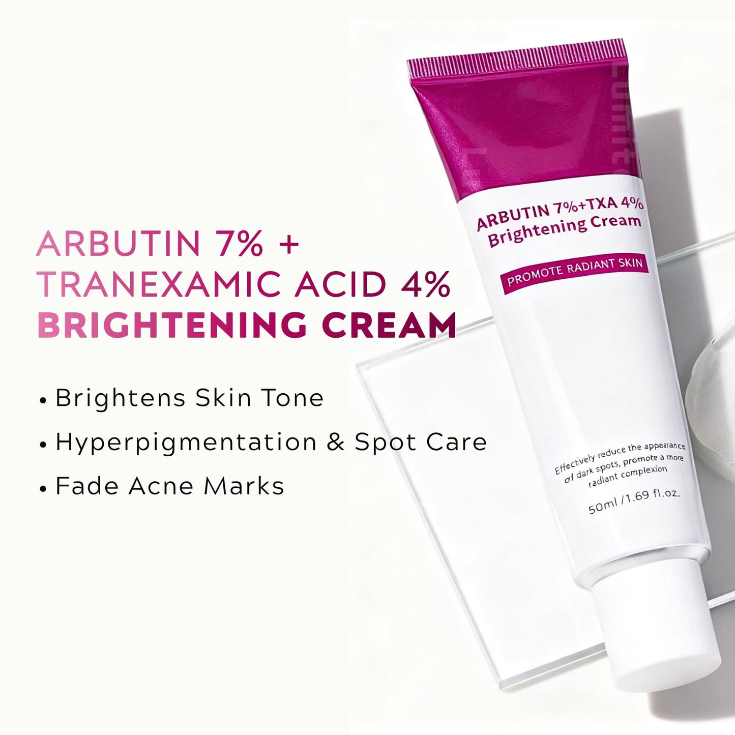 Arbutin 7% + Tranexamic Acid 4% Cream, Dark Spot Remover for Face, Pigmentation Removal Cream for Freckles, Hyperpigmentation, Blemishes, Acne Marks, Korean Moisturiser Face, 50ml