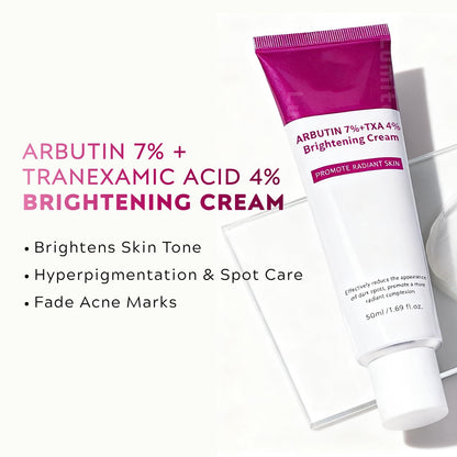 Arbutin 7% + Tranexamic Acid 4% Cream, Dark Spot Remover for Face, Pigmentation Removal Cream for Freckles, Hyperpigmentation, Blemishes, Acne Marks, Korean Moisturiser Face, 50ml