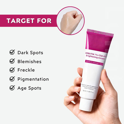Arbutin 7% + Tranexamic Acid 4% Cream, Dark Spot Remover for Face, Pigmentation Removal Cream for Freckles, Hyperpigmentation, Blemishes, Acne Marks, Korean Moisturiser Face, 50ml