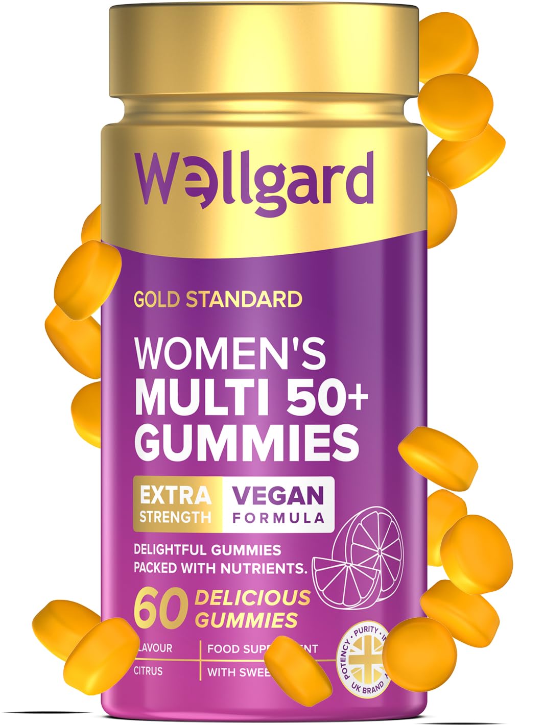Wellgard Vegan Apple Cider Vinegar Gummies, Gold Standard 1000mg ACV Gummies with Vitamin C, Chromium and Pomegranate, Non-GMO, Gluten-Free & Gelatine-Free