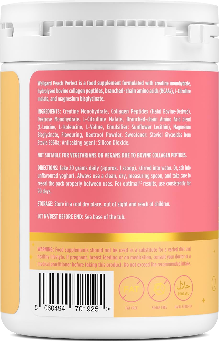 Wellgard Peach Perfect for Women - Pink Lemonade Creatine + Collagen + BCAAs + L-Citrulline Daily Scoop for Energy, Performance, Stamina & Muscle Support, 420 Grams