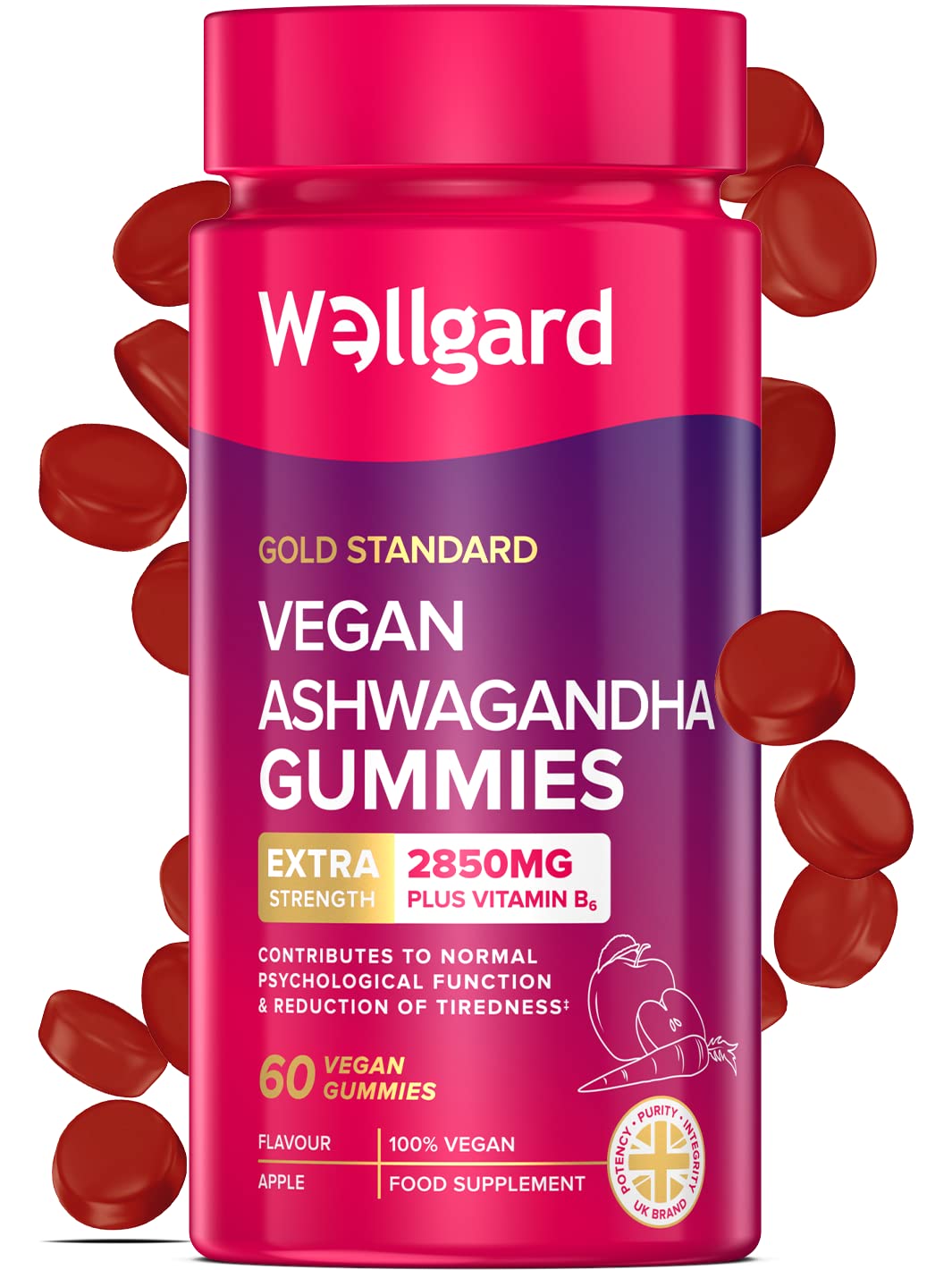 Wellgard Vegan Apple Cider Vinegar Gummies, Gold Standard 1000mg ACV Gummies with Vitamin C, Chromium and Pomegranate, Non-GMO, Gluten-Free & Gelatine-Free