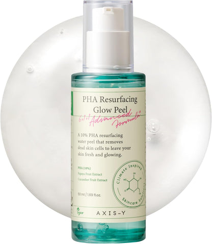 AXIS-Y Pha Resurfacing Glow Peel 10% Pha Fruit Extract Mild Peeling Gel Exfoliator Pore Minimizer For Face Vegan Korean Skin Care Glass Skin Face Peel 1.69 Fl. Oz.