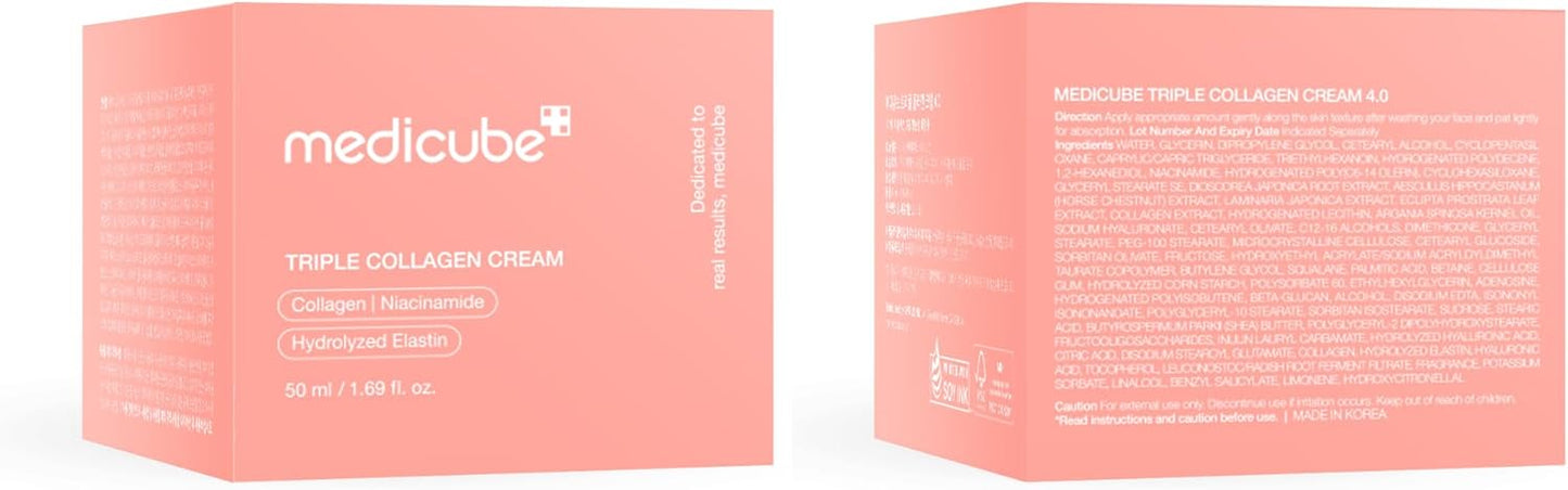 medicube Triple Collagen Cream Hydrating & Firming Moisturiser With Hyaluronic Acid, Premium Elastin, Shea Butter Wrinkle Care 1.69 Oz Triple Collagen Cream