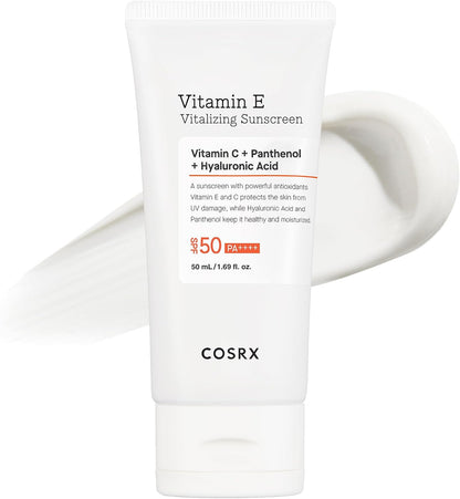 COSRX Daily SPF 50 Vitamin E Vitalizing Korean Sunscreen for Face, UVA&UVB Protection, Lightweight, No White Cast for All Skin Tones, Non-Greasy Semi Matte Finish, Korean SkinCare
