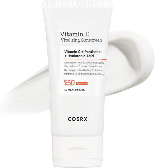 COSRX Daily SPF 50 Vitamin E Vitalizing Korean Sunscreen for Face, UVA&UVB Protection, Lightweight, No White Cast for All Skin Tones, Non-Greasy Semi Matte Finish, Korean SkinCare