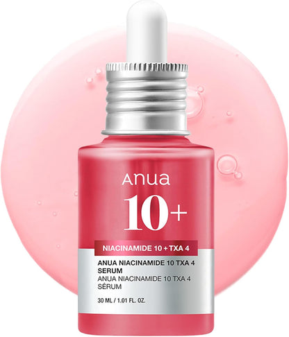 Anua Niacinamide 10 + TXA 4 Serum, Dark Spot Care, Hyaluronic Acid, Tranexamic Acid, Lightweight & Hydrating All-in-One Daily Facial Serum for Glass Skin, Korean Skincare, 1.01 fl.oz