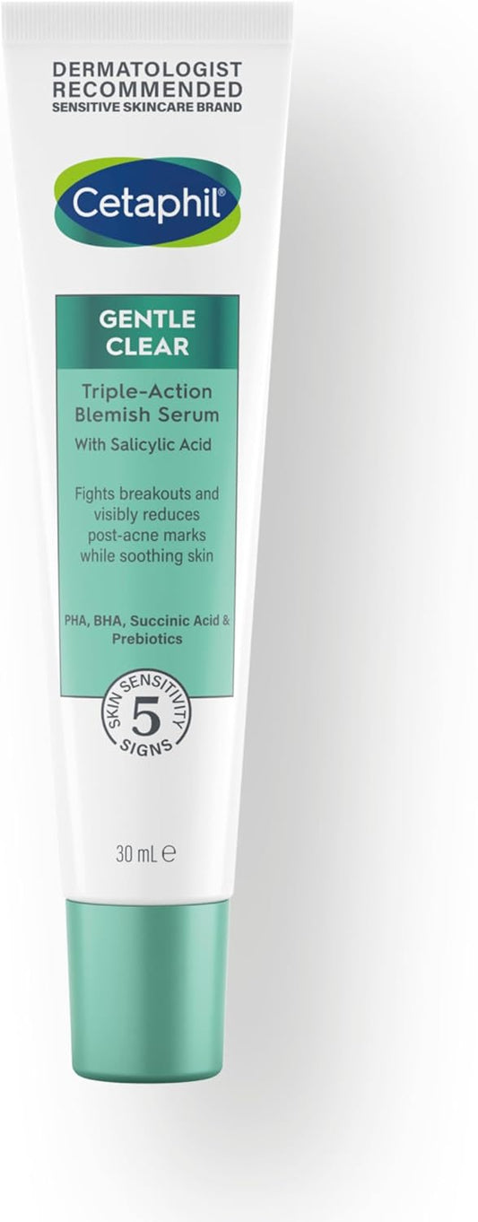 Cetaphil Gentle Clear Triple-Action Blemish Serum 30ml, with 0.5% Salicylic Acid and Niacinamide for Blemish-prone Sensitive Skin, Packaging May Vary
