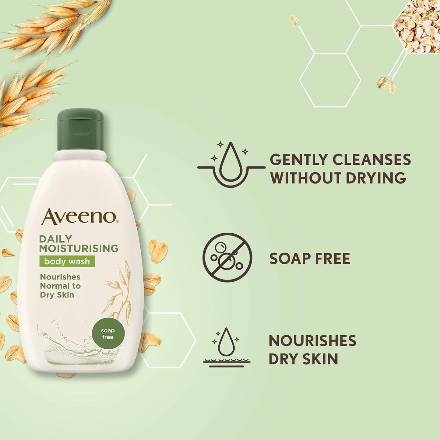 Aveeno Daily Moisturising Body Wash, With Soothing Oat, Suitable For Sensitive Skin, Gently Cleanses and Nourishes, Soap-Free, Lightly Scented, 300ml