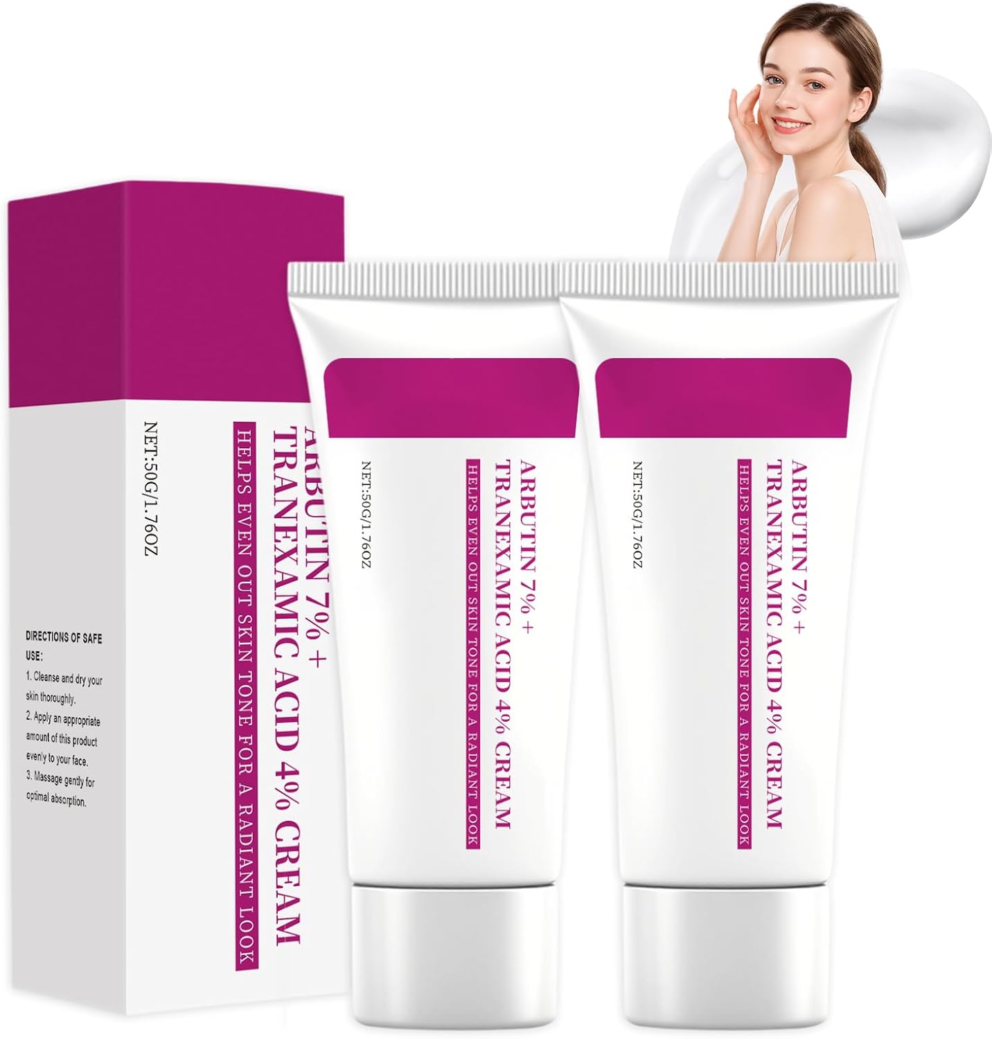 2 Pcs Arbutin 7% + Tranexamic Acid 4% Cream, Arbutin Cream for Face Moisturiser, Even Skin Tone, Gentle Skincare