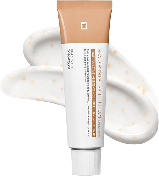 TOSOWOONG Real Oatmeal Relief Cream – Daily Face Moisturizer with Colloidal Oatmeal, Ceramide, Panthenol & Hyaluronic Acid, Korean Skincare, 50 ml / 1.69 fl. oz