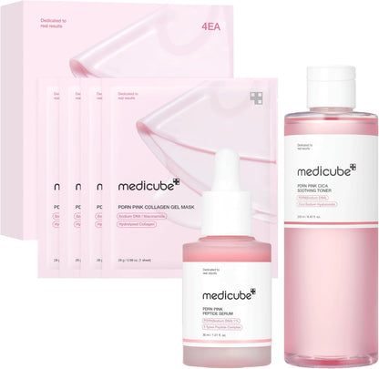 medicube Salmon DNA PDRN Pink Trio Set: Salmon DNA PDRN Pink Peptide Serum, PDRN CICA Soothing Toner and PDRN collagen jelly gel mask (4ea)